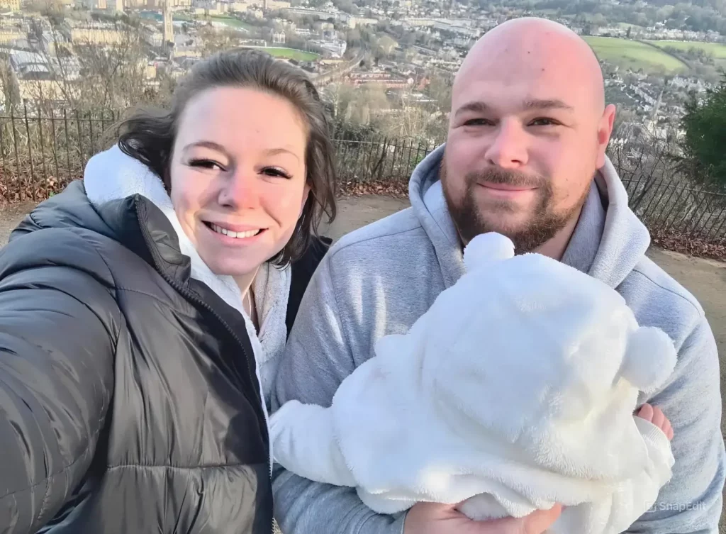 David Peacock and Family – Peaks Electrical in Bath David Peacock, founder of Peaks Electrical, with his wife and child in Bath.